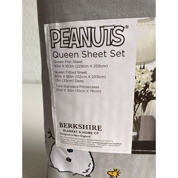 Peanuts Snoopy Woodstock QUEEN SIZE Sheet Set Christmas Snowman Winter Grey NEW - Picture 6 of 11